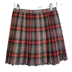 The Villager Skirt Vintage Mini Pleated‎ Tartan Schoolgirl Wool Raw Hem Side Zip